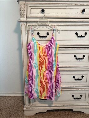 Bright Multi-Color Zebra Print Spaghetti Strap Dress